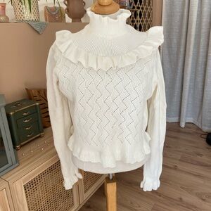 Elegant White Ruffled Sweater